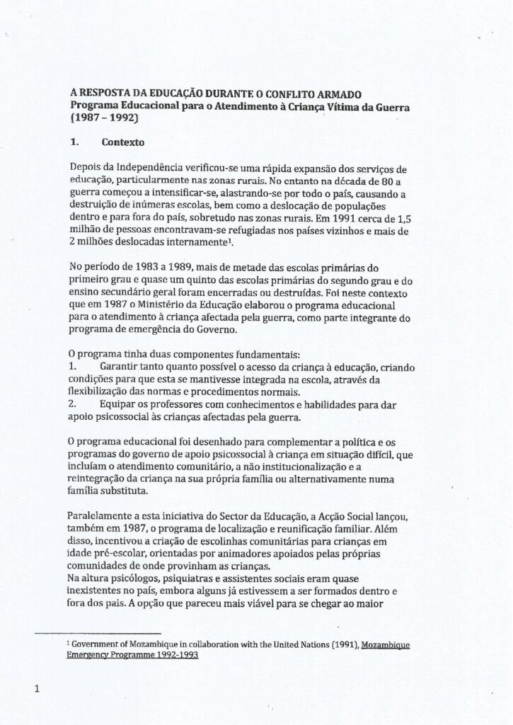 a resposta da educação durante o conflito armado programa educacional para o atendimento à criança em situação dificil (1987 1992) page 0001